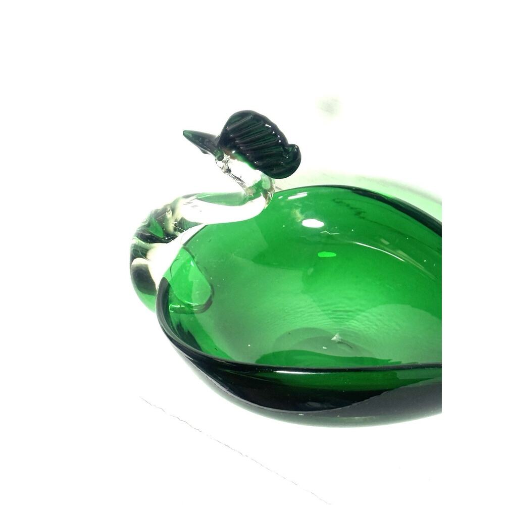 Vintage Norcrest Handblown Art Glass Emerald Green Swan Ashtray Trinket Dish - Picture 2 of 6